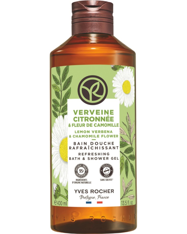 Yves Rocher Lemon Verbena & Chamomile Flower Bath & Shower Gel Yves Rocher Lemon Verbena & Chamomile Flower Bath & Shower Gel - Душ гел с аромат на лимонова върбинка и лайка от серията Lemon Verbena & Chamomile Flower - душ гел