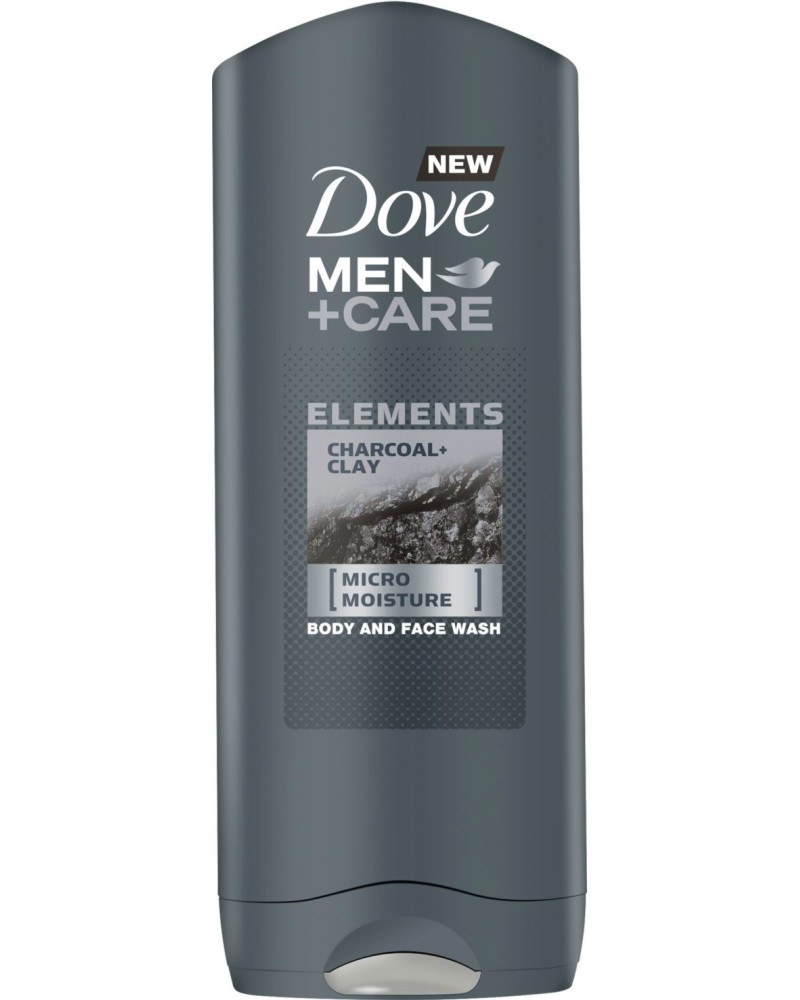 Dove Men+Care Elements Charcoal + Clay Body & Face Wash - Душ гел за мъже с активен въглен и глина от серията Elements - душ гел