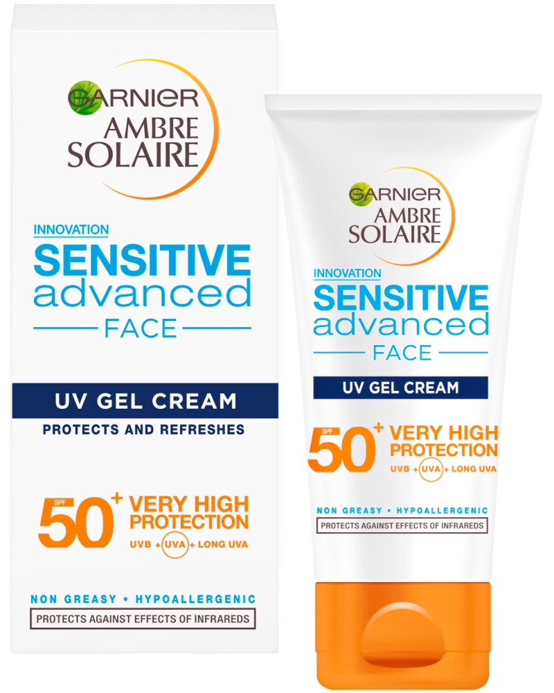 Garnier Ambre Solaire Sensitive Advanced Face Gel Cream SPF 50+ - ������������� ��� ���� �� ���� �� ������� Ambre Solaire - ����