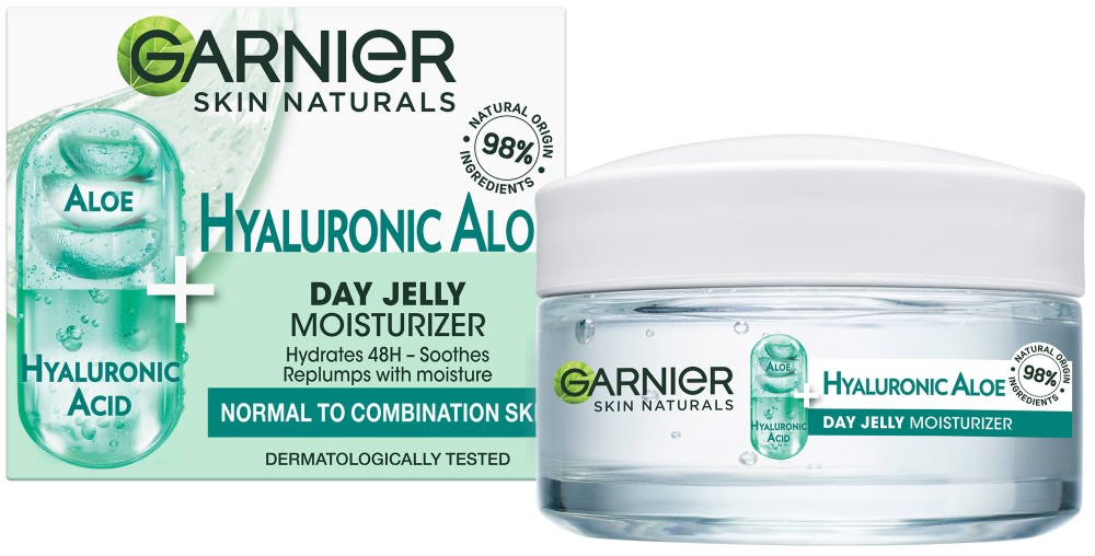 Garnier Hyaluronic Aloe Jelly - Хидратиращ гел за лице за нормална кожа от серията Hyaluronic Aloe - гел