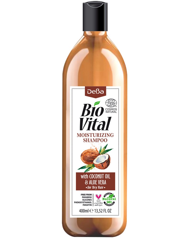 Натурален овлажняващ шампоан за суха коса Натурален овлажняващ шампоан за суха коса - С масло от кокос и екстракт от алое вера от серията "Bio Vital" - шампоан
