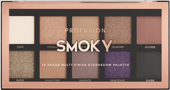 Profusion Cosmetics Smoky Multi-finish Eyeshadow Palette Profusion Cosmetics Smoky Multi-finish Eyeshadow Palette - Палитра с 10 цвята сенки за очи - сенки