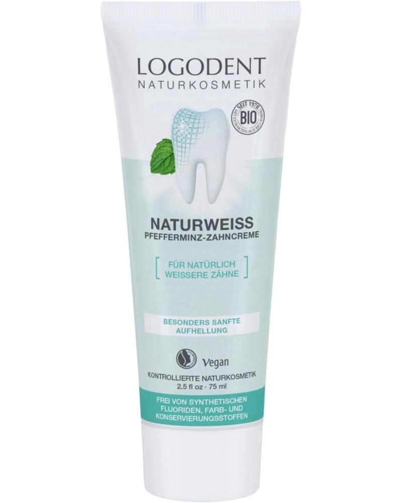 Logona Natural White Peppermint Toothpaste -       Logodent -   