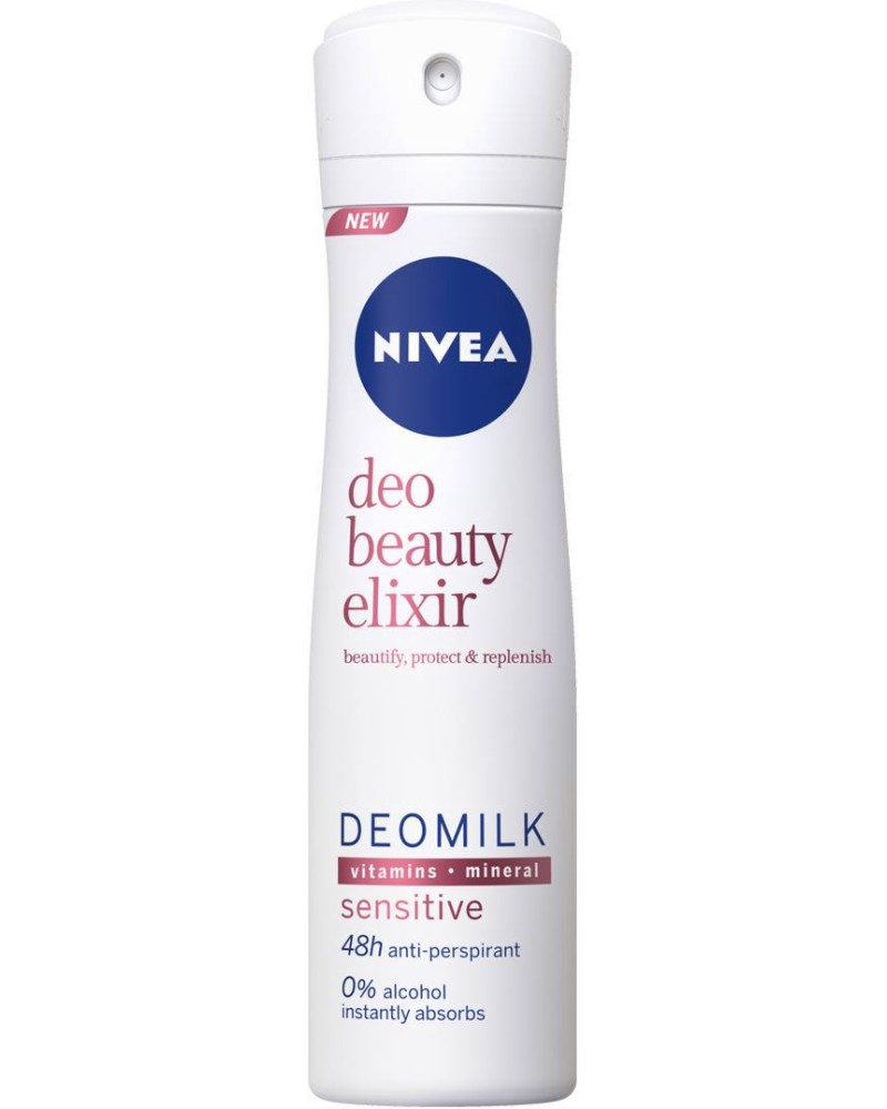 Nivea Deomilk Beauty Elixir Sensitive Nivea Deomilk Beauty Elixir Sensitive - Дамски дезодорант против изпотяване за чувствителна кожа от серията "Beauty Elixir" - дезодорант