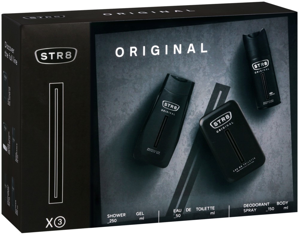 Подаръчен комплект за мъже STR8 Original - Дезодорант, душ гел и парфюм от серията Original - продукт