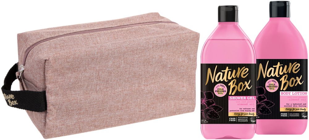 Подаръчен комплект с несесер - Nature Box Almond Oil Подаръчен комплект с несесер - Nature Box Almond Oil - Душ гел и лосион за тяло - продукт
