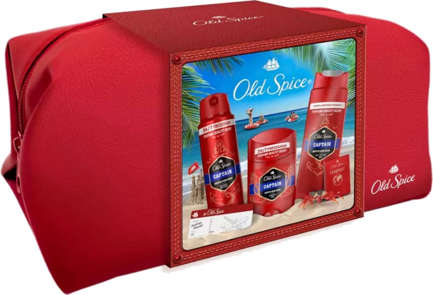 Подаръчен комплект с несесер Old Spice Captain Подаръчен комплект с несесер Old Spice Captain - Душ гел, спрей и стик дезодорант от серията Captain - продукт
