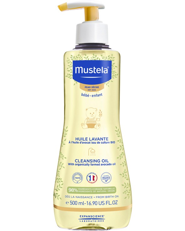 Mustela Cleansing Oil Dry Skin - Почистващо олио за бебета и деца за суха кожа - олио