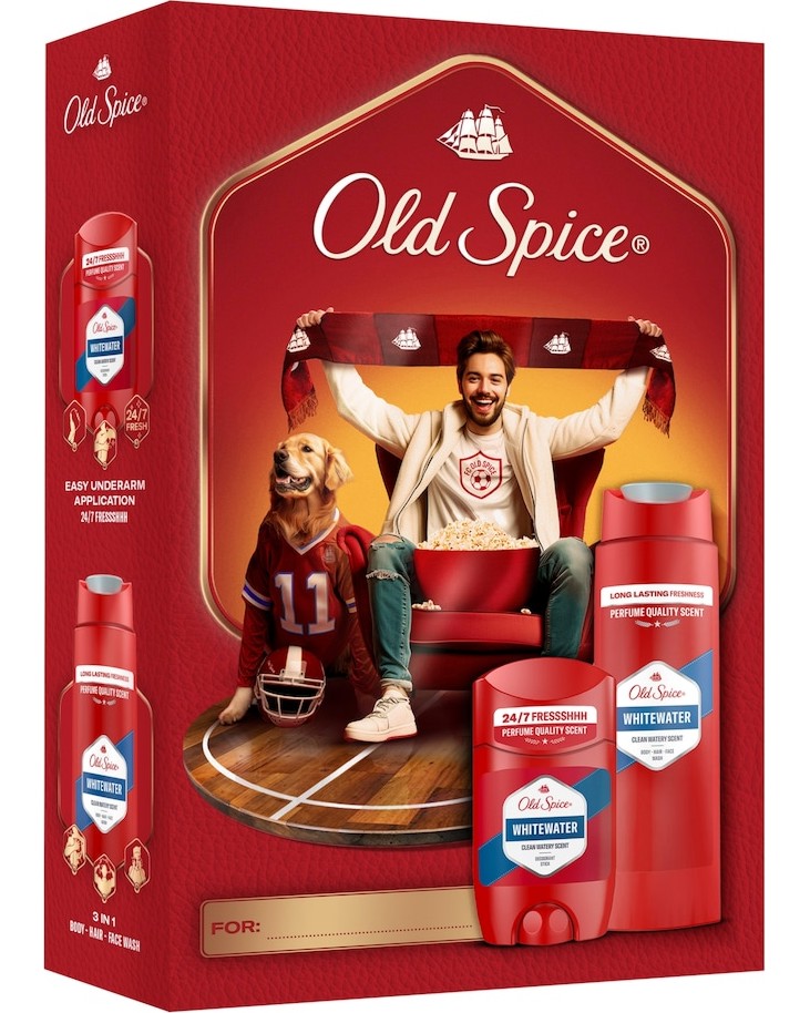 Подаръчен комплект Old Spice Sports Fan Whitewater Подаръчен комплект Old Spice Sports Fan Whitewater - Душ гел и стик дезодорант от серията Whitewater - продукт