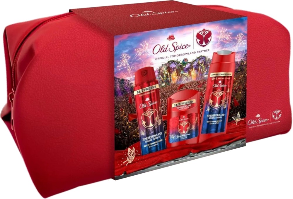 Подаръчен комплект с несесер Old Spice Rockstar Подаръчен комплект с несесер Old Spice Rockstar - Душ гел, спрей и стик дезодорант - продукт