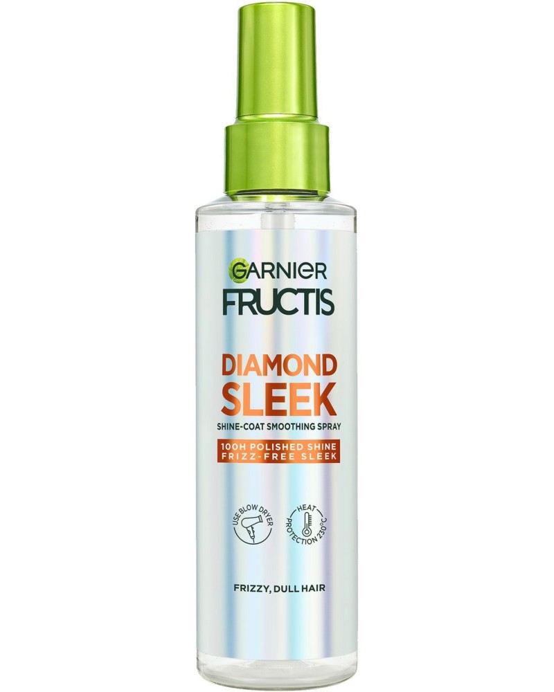 Garnier Fructis Diamond Sleek Shine-Coat Smoothing Spray Garnier Fructis Diamond Sleek Shine-Coat Smoothing Spray - Спрей за изглаждане с термозащита за суха и непокорна коса от серията Fructis Keratin Sleek - продукт