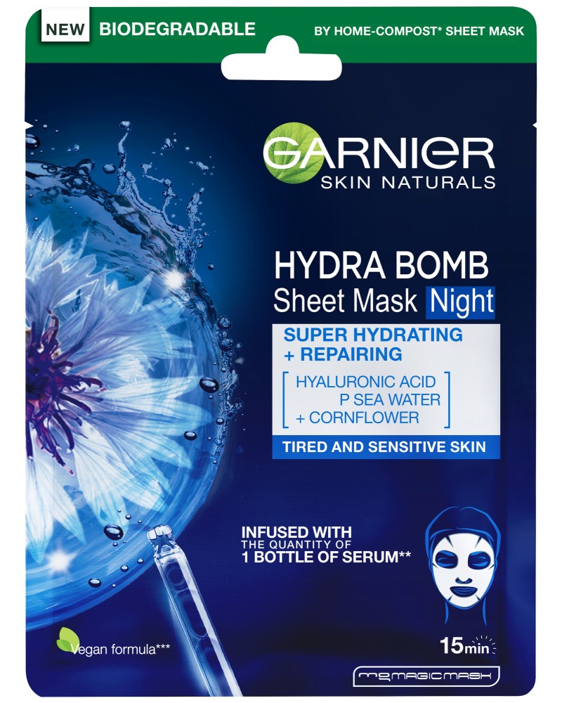 Garnier Hydra Bomb Sheet Mask Night Garnier Hydra Bomb Sheet Mask Night - Нощна лист маска за лице - маска