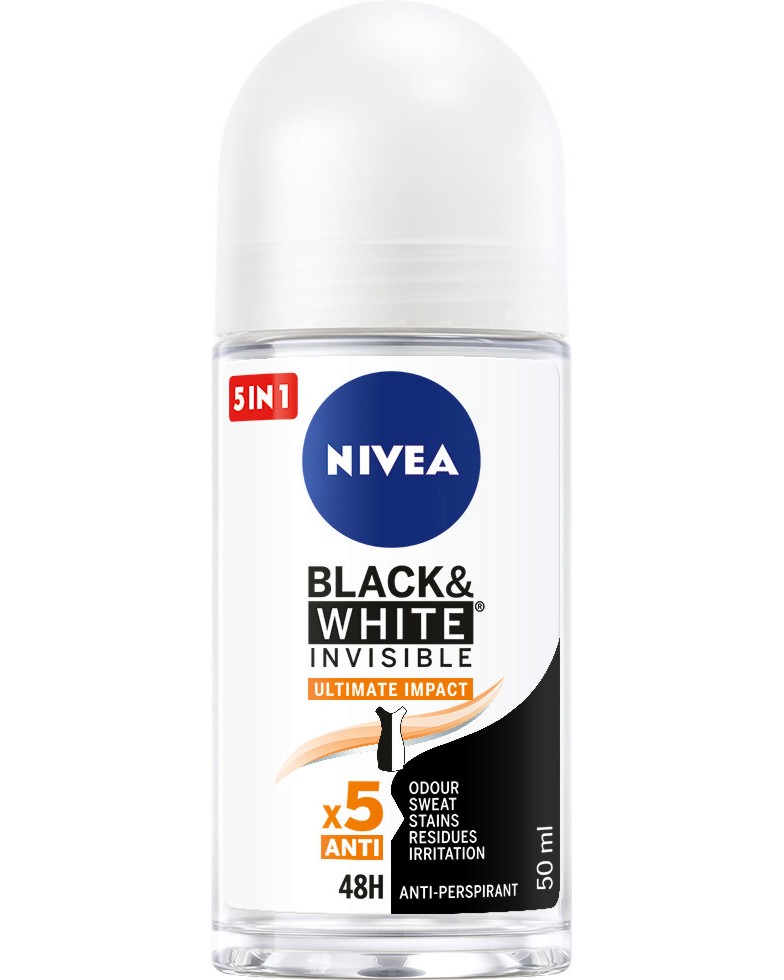 Nivea Black & White Ultimate Impact Anti-Perspirant Roll-On -      Black & White - 