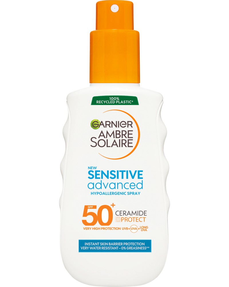 Garnier Ambre Solaire Sensitive Advanced Spray SPF 50+ - ������������� ����� ����� �� ������������ ���� �� ������� Ambre Solaire - �������