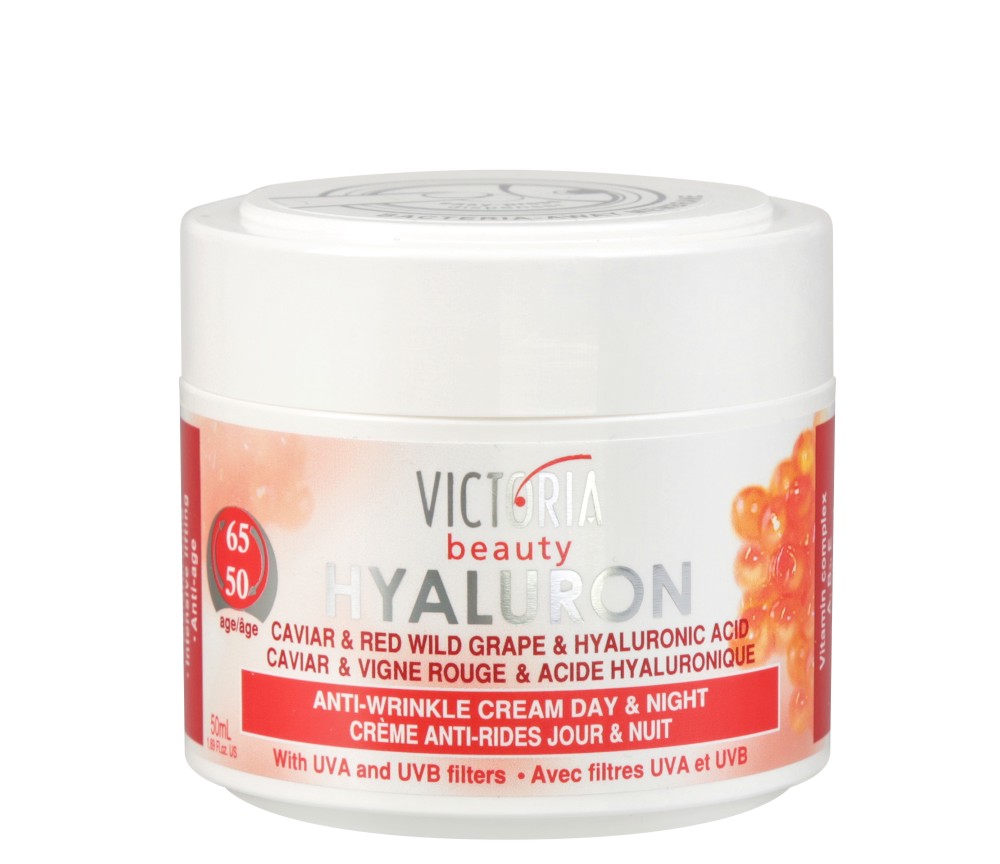 Victoria Beauty Hyaluron Anti-Wrinkle Cream 50+ - Крем за лице против бръчки с хиалурон, хайвер и грозде - крем