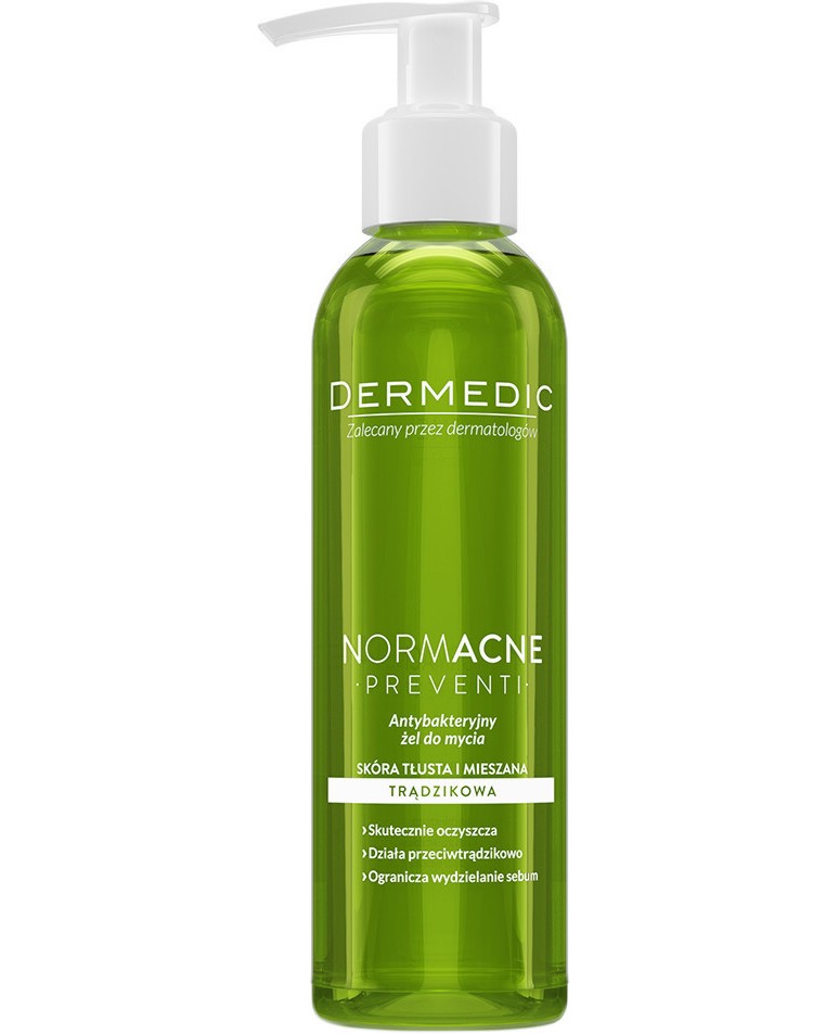 Dermedic Normacne Antibacterial Cleansing Gel - Измиващ гел за лице за мазна, комбинирана и склонна към акне кожа от серията "Normacne" - гел