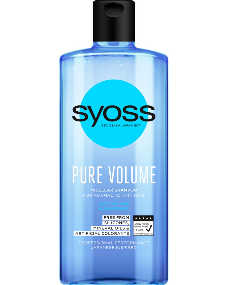 Syoss Pure Volume Micellar Shampoo - Мицеларен шампоан за обем за нормална към тънка коса - продукт