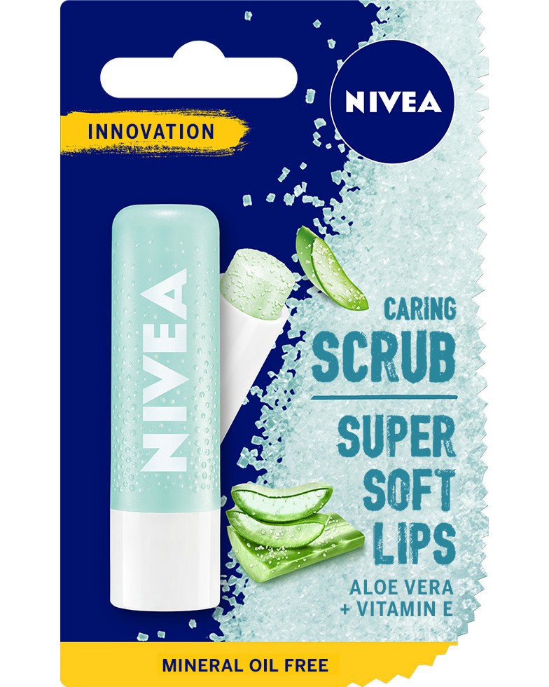 Nivea Aloe Vera + Vitamin E Caring Scrub - Пилинг за устни с алое вера и витамин E - продукт