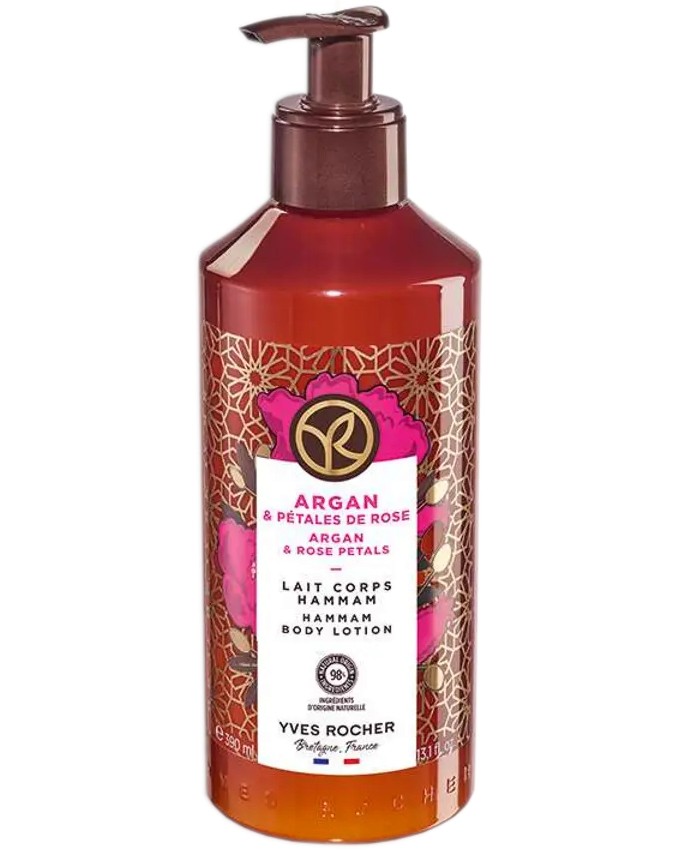 Yves Rocher Argan & Rose Petals Body Lotion Yves Rocher Argan & Rose Petals Body Lotion - Хидратиращ лосион за тяло с аромат на арган и роза от серията Bain Nature Argan & Rose Petals - лосион