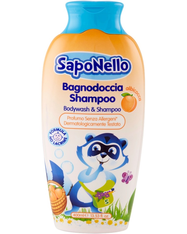 SapoNello Bodywash & Shampoo Apricot SapoNello Bodywash & Shampoo Apricot - Детски душ гел и шампоан 2 в 1 с аромат на кайсия - душ гел
