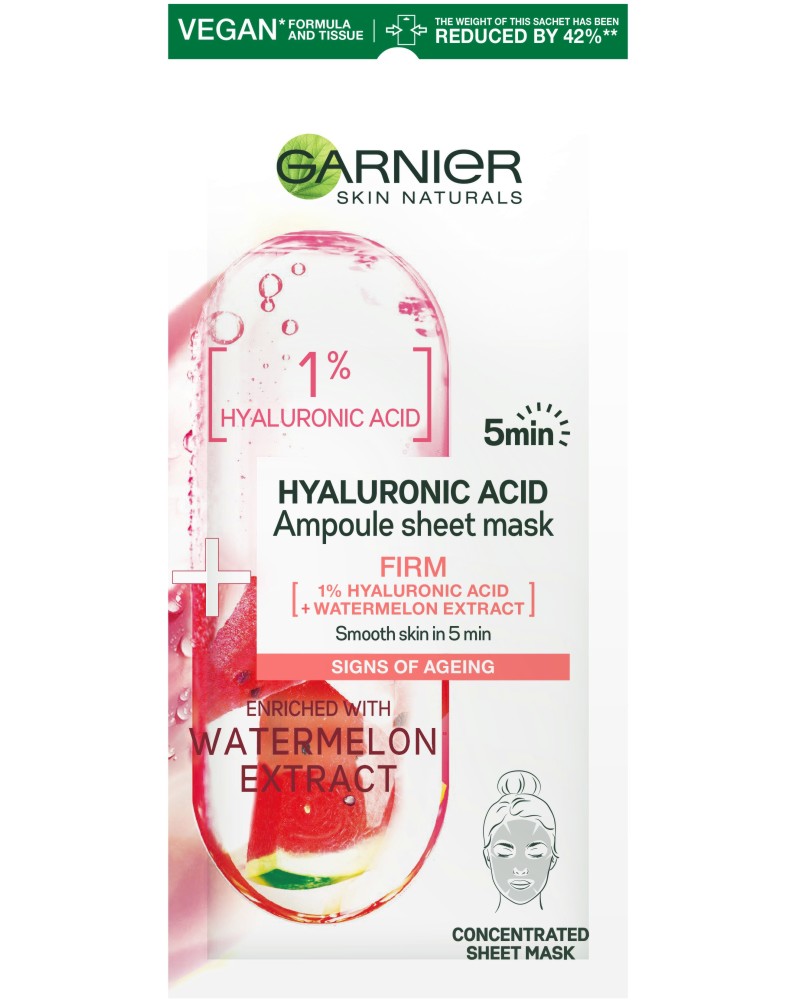 Garnier Firm Hyaluronic Acid Ampoule Sheet Mask -       "Skin Naturals" - 