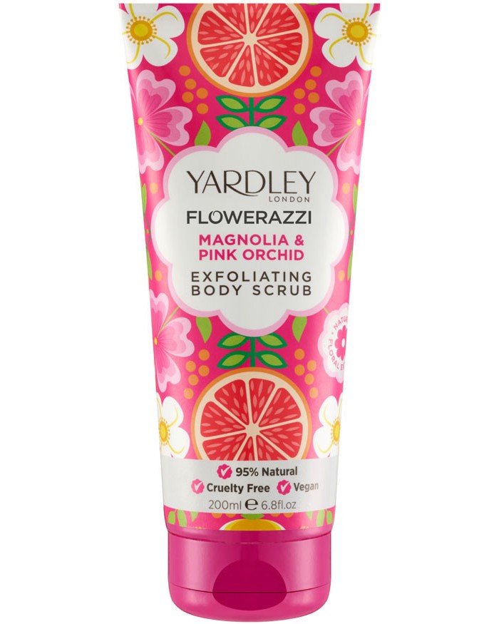Yardley Flowerazzi Exfoliating Body Scrub - Ексфолиант за тяло с аромат на магнолия и розова орхидея - продукт