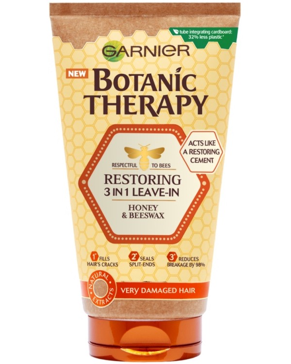 Garnier Botanic Therapy Honey & Beeswax Restoring 3 in 1 Leave-In - Крем за много увредена коса от серията Honey & Propolis - продукт