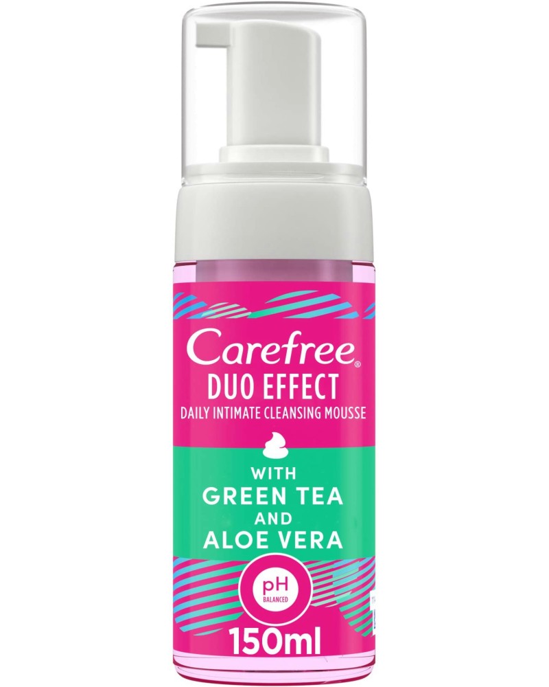 Carefree Duo Effect Daily Intimate Cleansing Mousse Carefree Duo Effect Daily Intimate Cleansing Mousse - Интимна пяна със зелен чай и алое вера - пяна