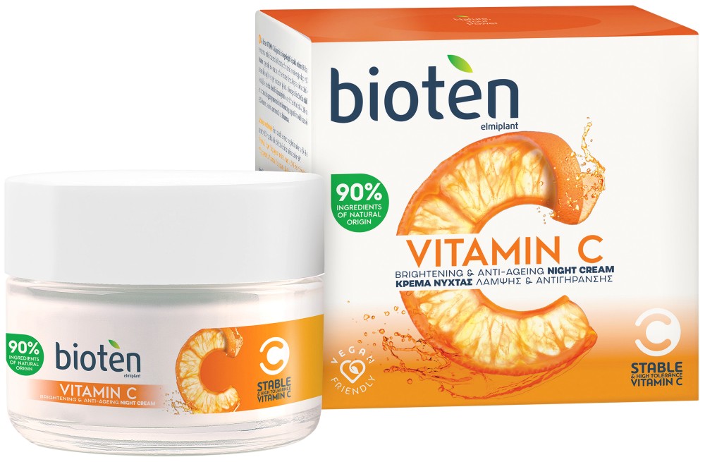 Bioten Vitamin C Brightening & Anti-Ageing Night Cream - Нощен крем против стареене от серията "Vitamin C" - крем