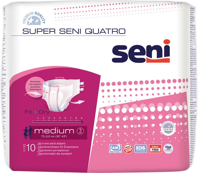 Пелени за възрастни Super Seni Quatro - За много тежка инконтиненция, размер M, 10 броя - продукт