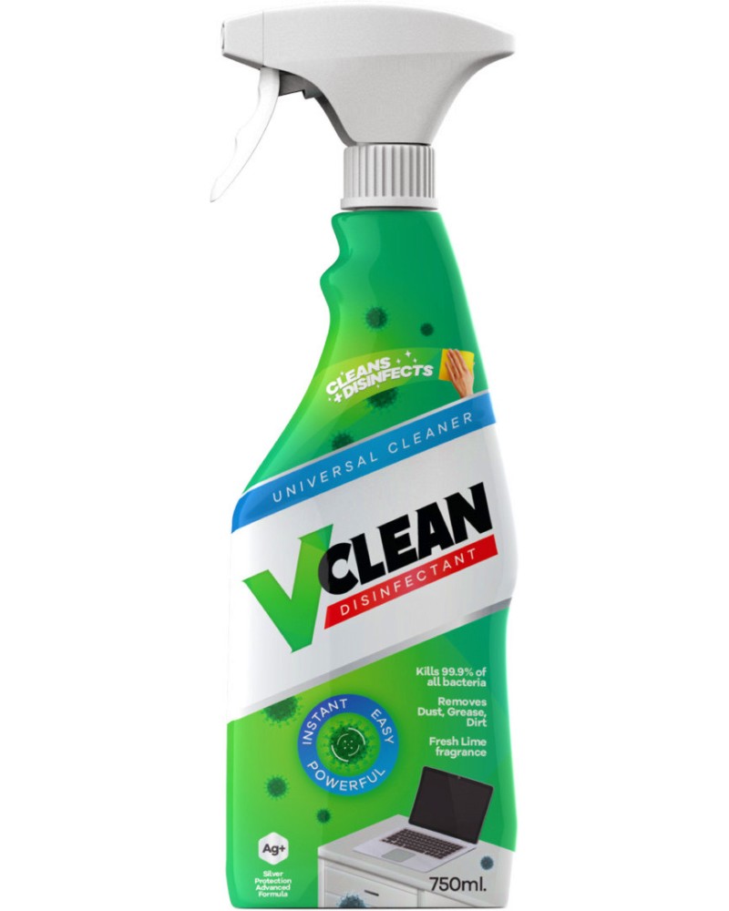 Универсален дезинфекциращ спрей за повърхности V Clean - 750 ml - препарат