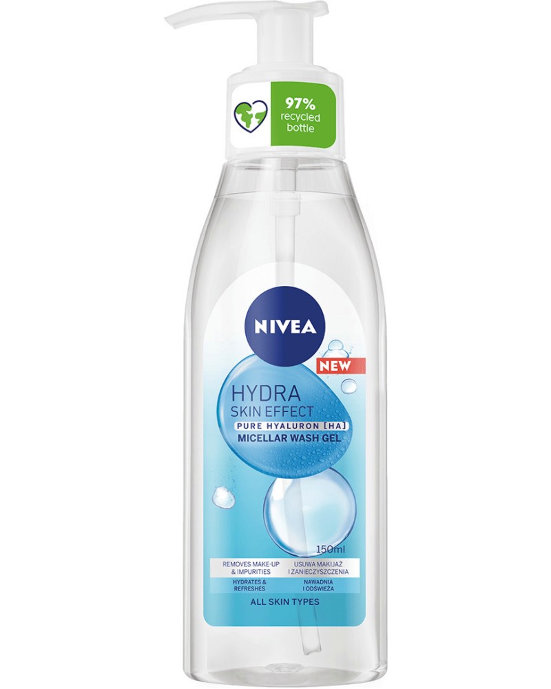 Nivea Hydra Skin Effect Micellar Wash Gel - Мицеларен измиващ гел с хиалуронова киселина от серията Hydra Skin Effect - гел