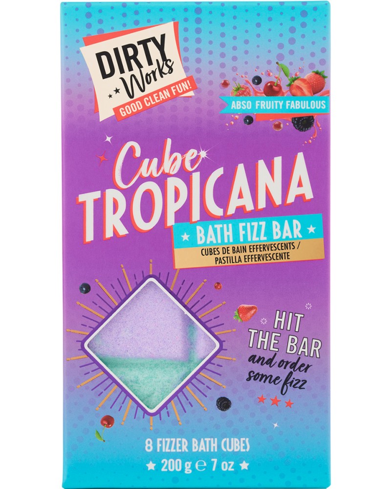 Dirty Works Cube Tropicana Bath Fizz Bar - Блокче бомбичка за вана с плодов аромат - продукт