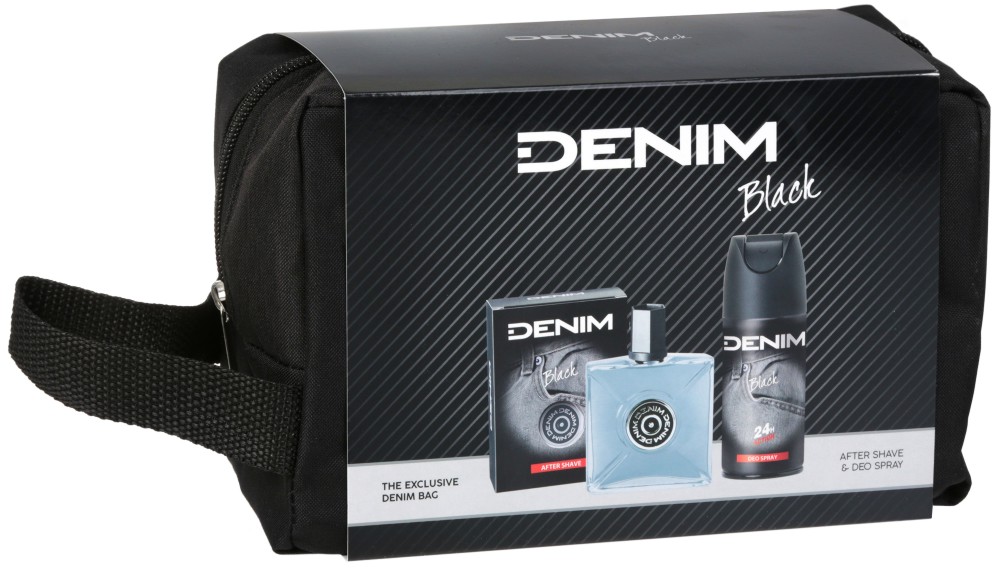 Подаръчен комплект с несесер Denim Black - Дезодорант, афтършейв и несесер - продукт