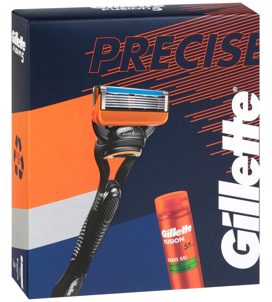 Подаръчен комплект за мъже Gillette Fusion - Самобръсначка и гел за бръснене от серията Fusion - продукт