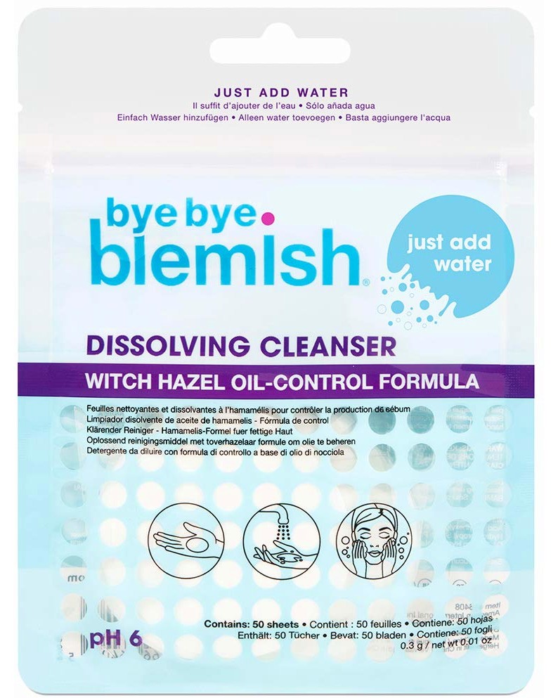 Bye Bye Blemish Dissolving Cleanser - 50 броя разтворими тампони за почистване на лице - тампони