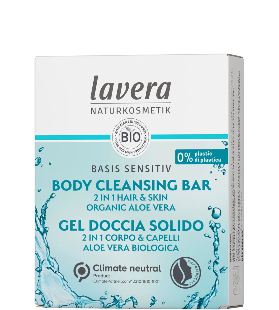 Lavera Basis Sensitiv Body Cleansing Bar 2 in 1 - Почистващ бар за коса и тяло с био алое вера от серията Basis Sensitiv - продукт