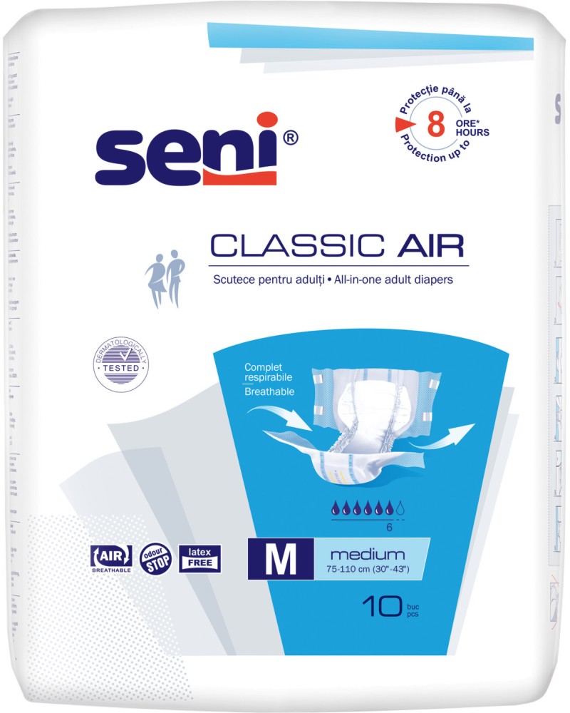 Пелени за възрастни Seni Classic Air - За средна и тежка инконтиненция, размер M, 10 или 30 броя - продукт