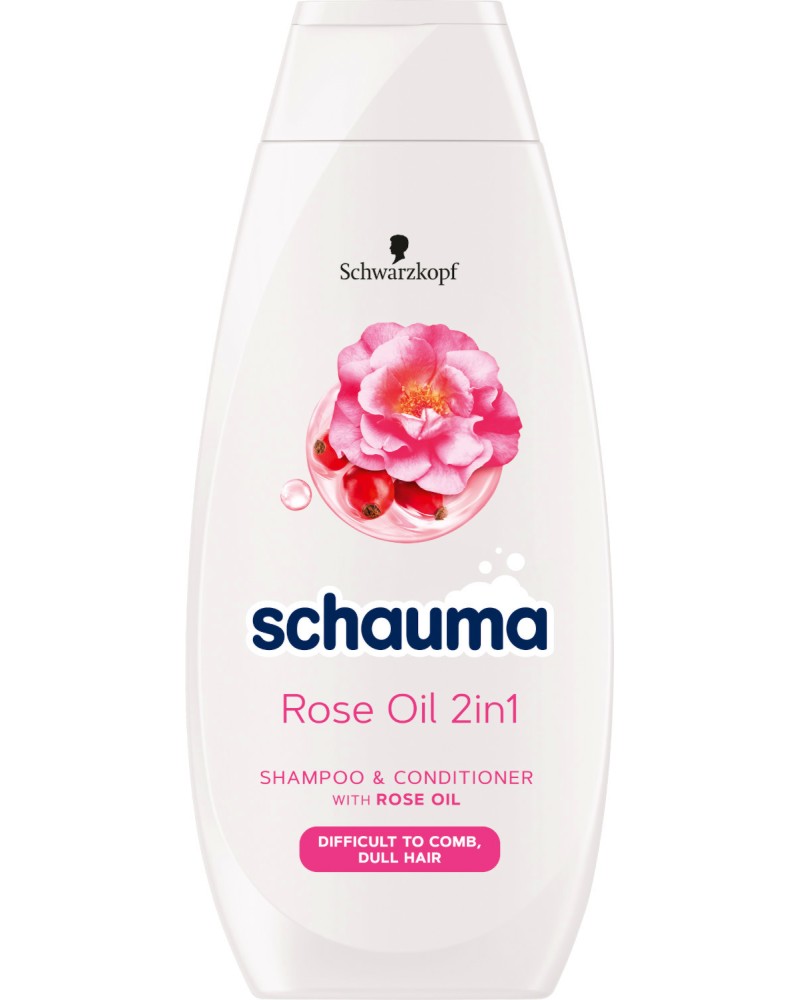 Schauma Rose Oil 2 in 1 Shampoo & Conditioner - Шампоан и балсам 2 в 1 за трудна за разресване коса без блясък - шампоан