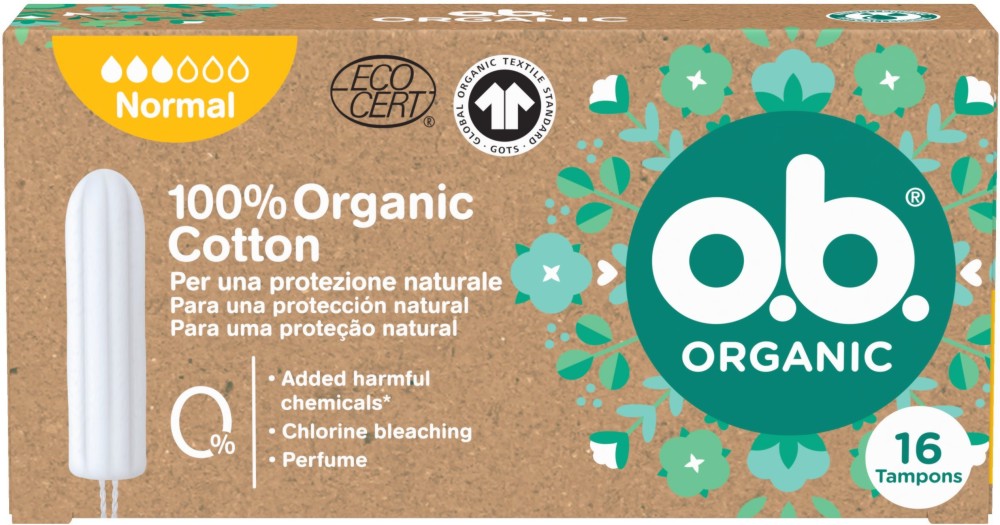 o.b. 100% Organic Normal Tampons - 16       - 