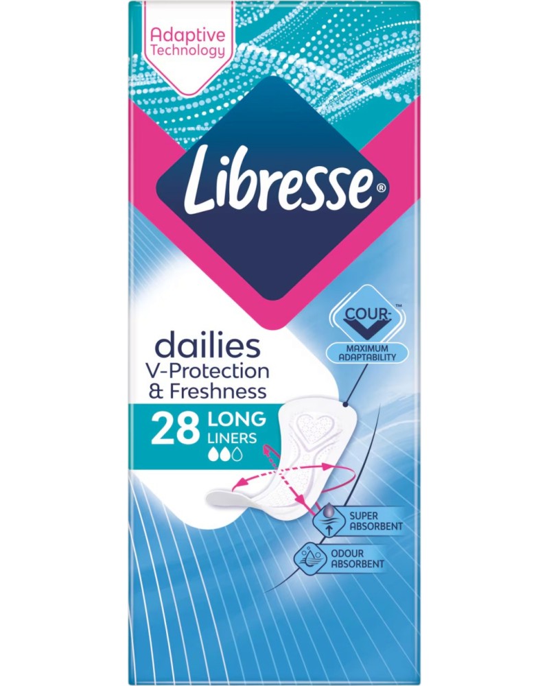 Libresse Dailies V-Protection & Freshness Long Libresse Dailies V-Protection & Freshness Long - 28 броя ежедневни превръзки - дамски превръзки