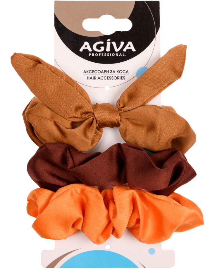 Сатенени скрънчи ластици за коса Agiva - 3 броя от серията Agiva Professional - ластик