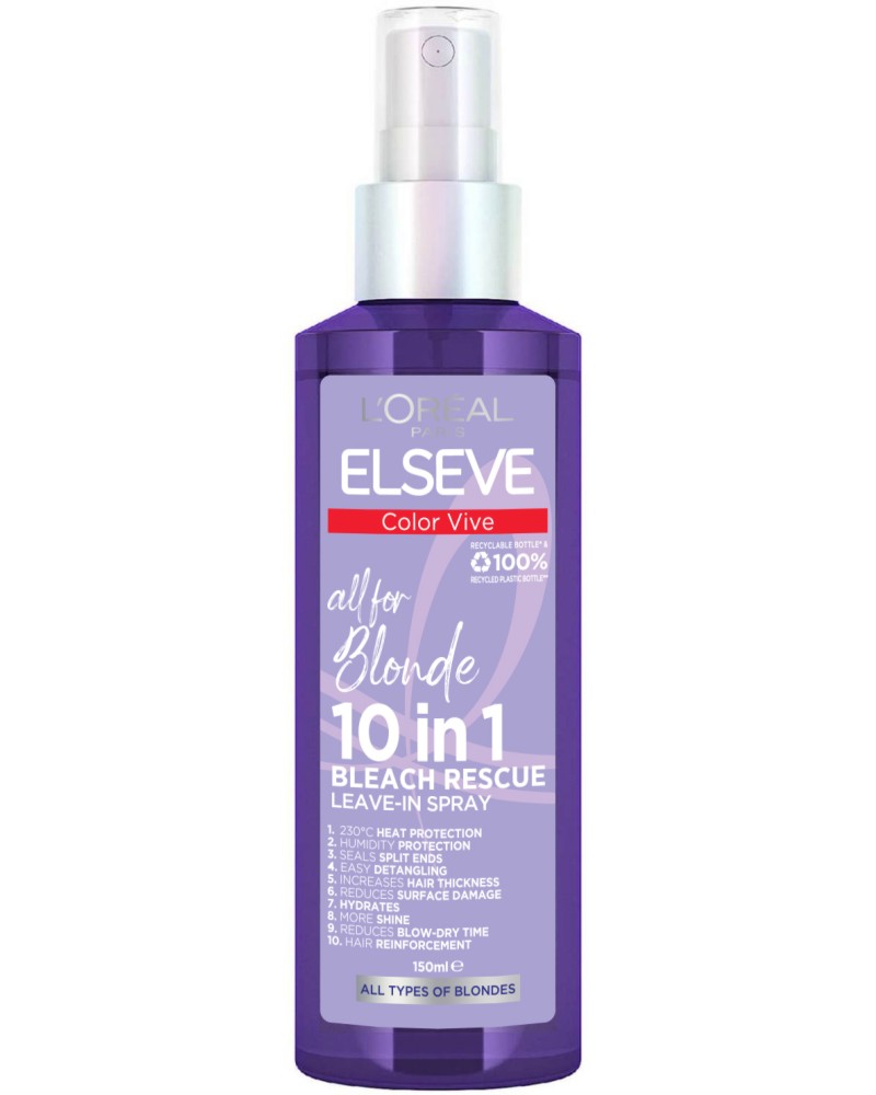 Elseve Color Vive 10 in 1 Bleach Rescue Spray - Спрей без отмиване за руса коса от серията Color Vive Purple - продукт