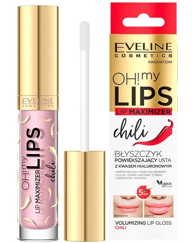 Eveline Oh My Lips Lip Gloss Maximizer Chili Eveline Oh My Lips Lip Gloss Maximizer Chili - Гланц за уголемяване на устни с лют червен пипер - гланц
