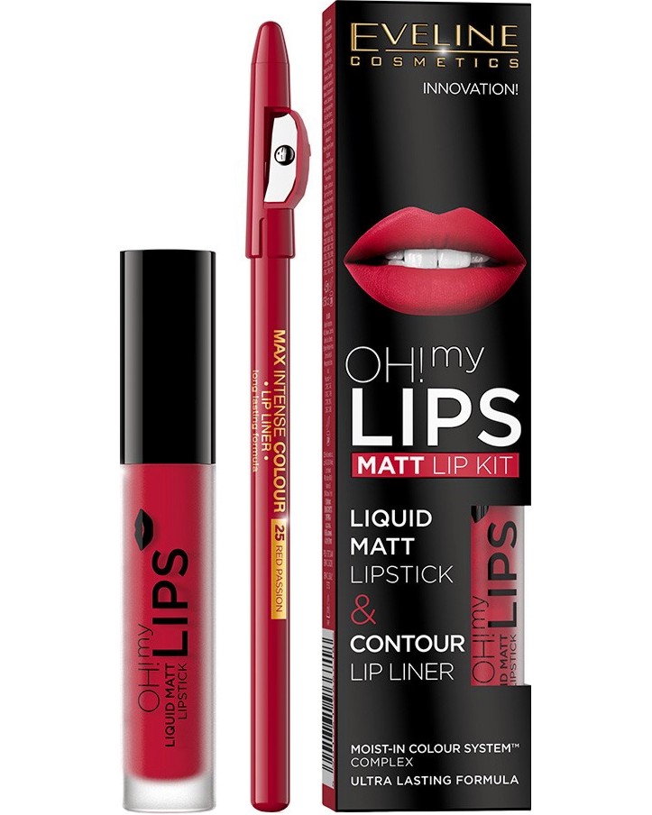 Eveline Oh My Lips Matt Lip Kit Eveline Oh My Lips Matt Lip Kit - Комплект течно матово червило и молив за устни - продукт