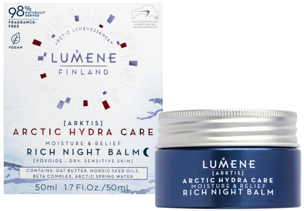 Lumene Arctic Hydra Care Moisture & Relief Rich Night Balm - Хидратиращ и успокояващ нощен балсам за лице - балсам