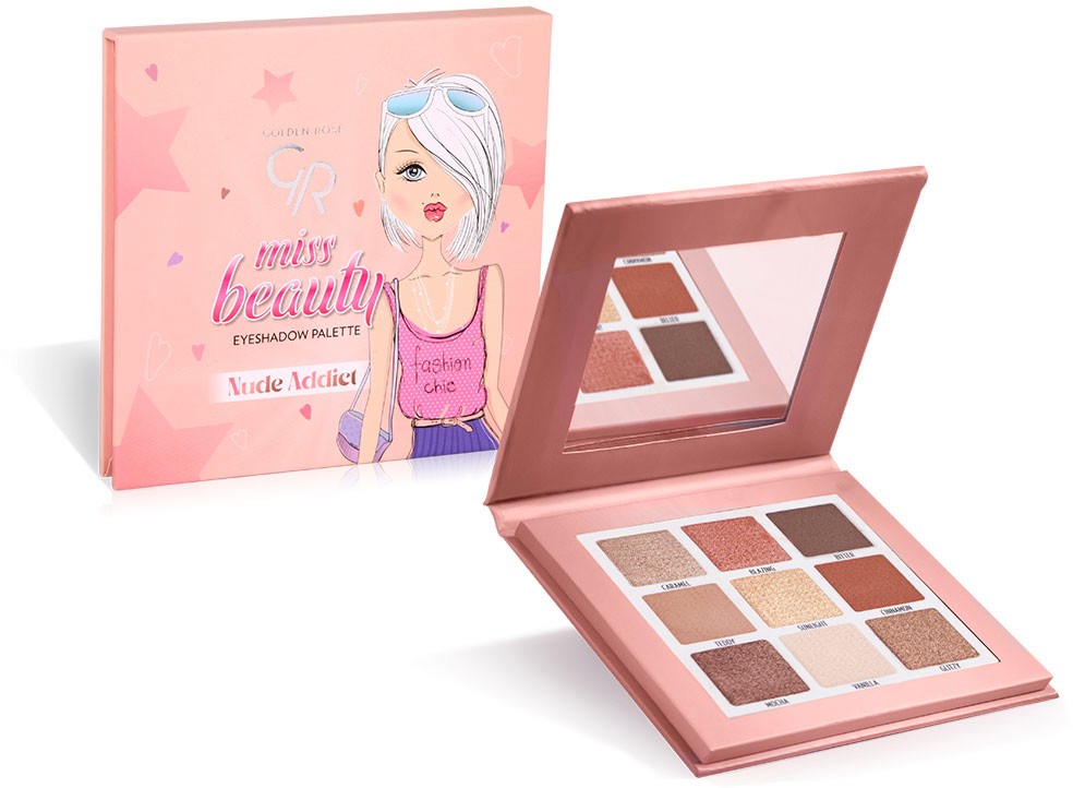 Golden Rose Miss Beauty Nude Addict Golden Rose Miss Beauty Nude Addict - Палитра с 9 цвята сенки за очи от серията Miss Beauty - сенки