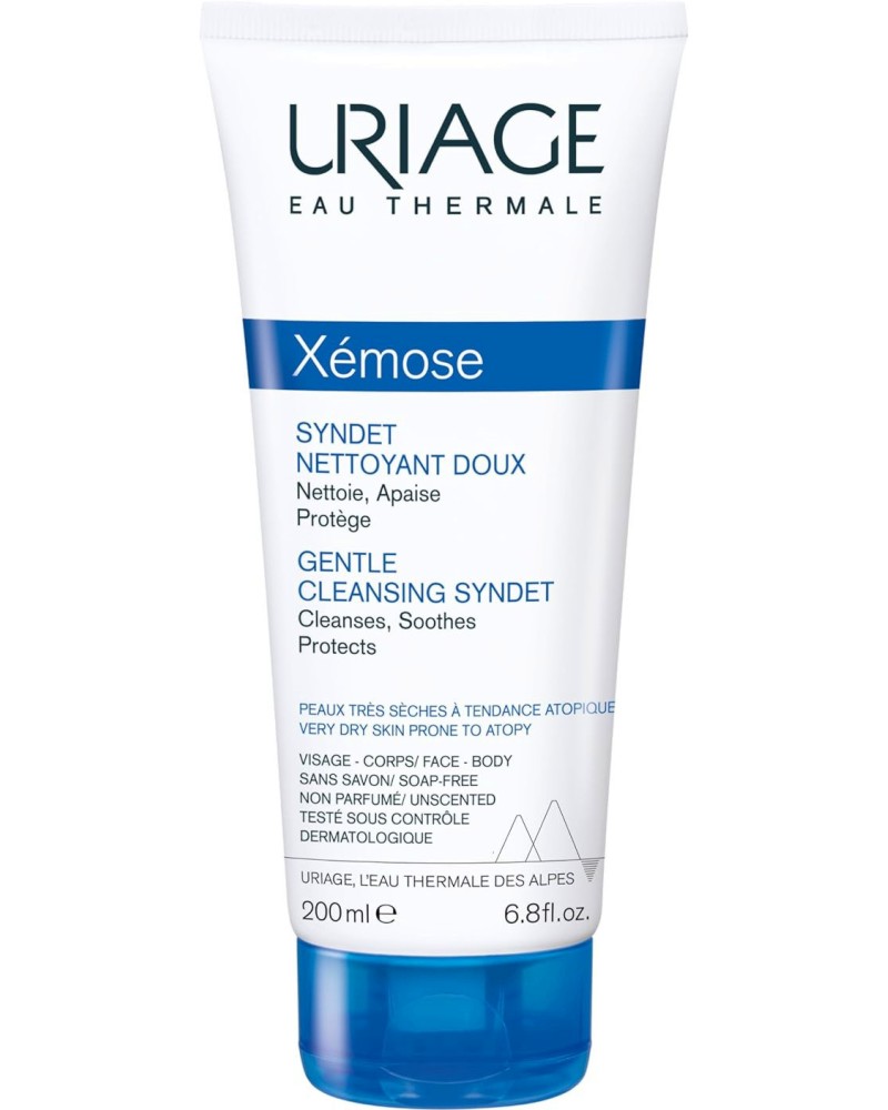 Uriage Xemose Gentle Cleansing Syndet Uriage Xemose Gentle Cleansing Syndet - Измиващ гел за лице и тяло за много суха и склонна към атопия кожа от серията Uriage Xemose - душ гел
