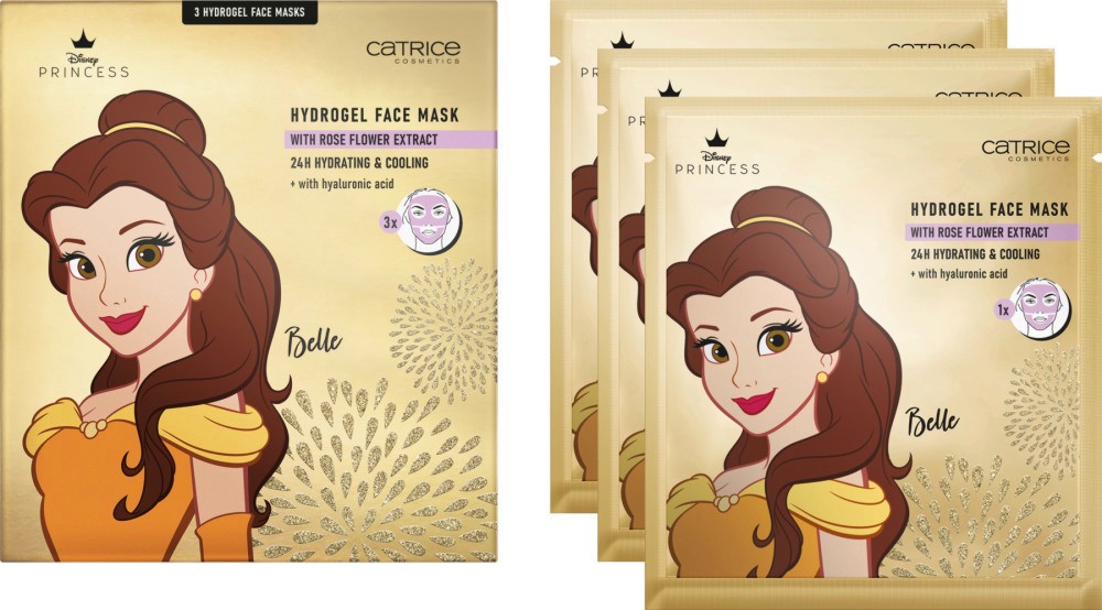 Catrice Disney Princess Belle Hydrogel Face Masks - Хидратиращи маска за лице от серията Disney Princess, 3 x 4 g - маска