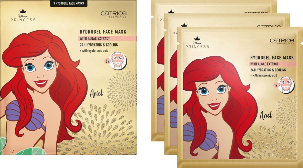 Catrice Disney Princess Ariel Hydrogel Face Masks - Хидратиращи маска за лице от серията Disney Princess, 3 x 4 g - маска